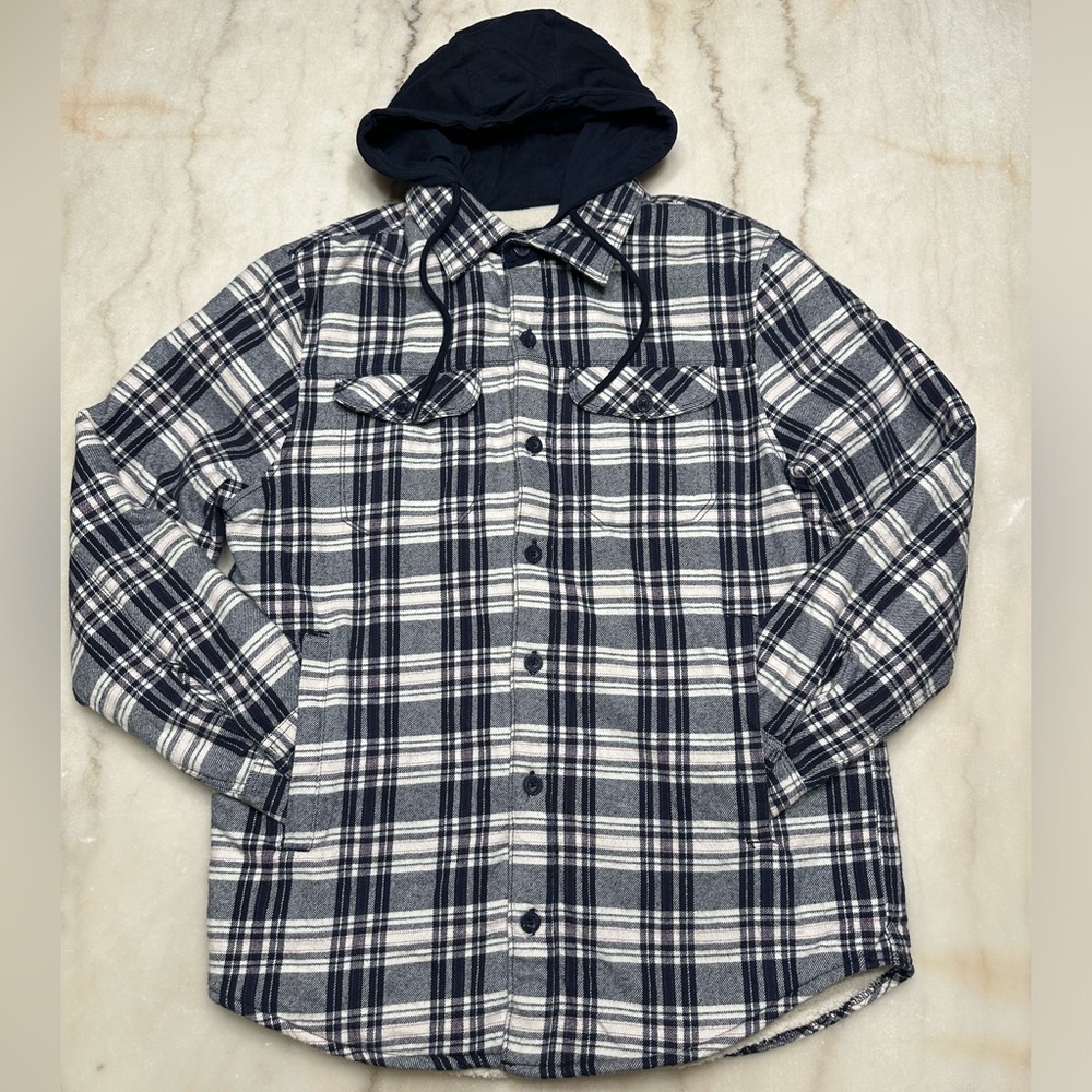 RAINFOREST • Blue and White Button Down Plaid Jacket - Adult Medium